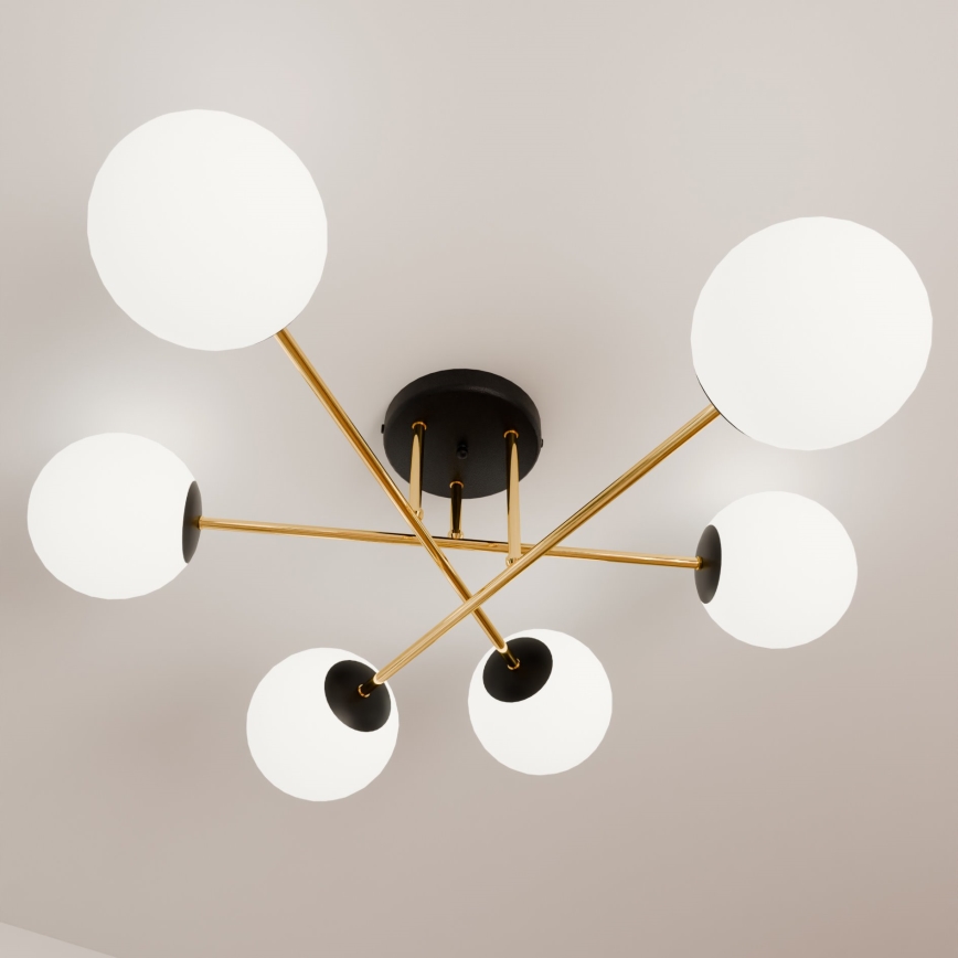 Deckenleuchte an Stange MAGNUM 6xE14/10W/230V weiß/golden/schwarz