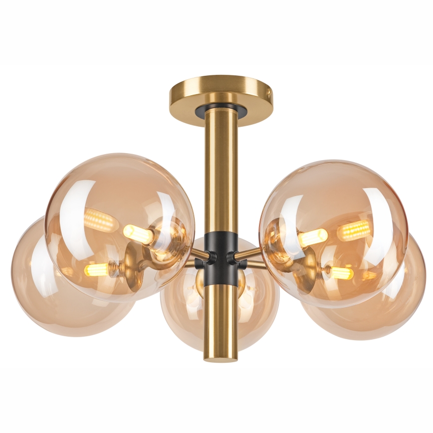 Deckenleuchte an Stange ROLLO 5xG9/5W/230V golden/rauchig beige