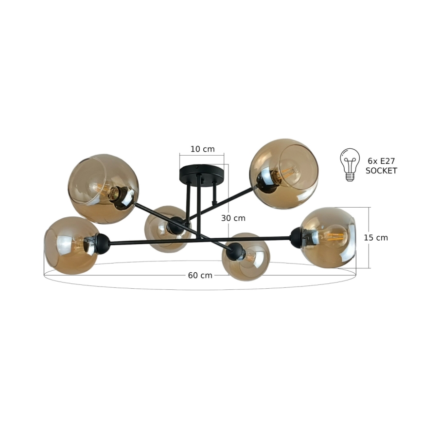 Deckenleuchte an Stange VASCO 6xE27/60W/230V schwarz/rauchig beige