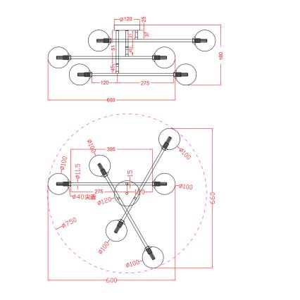 Deckenleuchte DORADO 6xG9/28W/230V schwarz