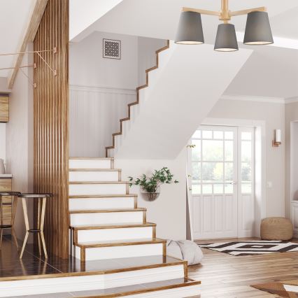 Deckenleuchte ELLIE zum Aufschrauben 3xE27/60W/230V grau/Buche