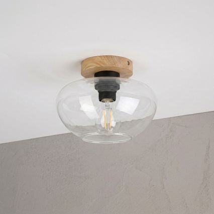 Deckenleuchte FLO WOOD 1xE27/15W/230V Eiche/transparent Ø 22 cm