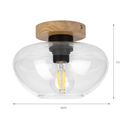 Deckenleuchte FLO WOOD 1xE27/15W/230V Eiche/transparent Ø 22 cm