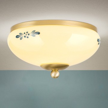 Deckenleuchte LANDHAUS 1xE27/60W/230V Ø 21 cm Messing/beige/blau