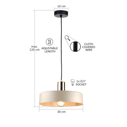 Deckenleuchte an Kabel LATTE 1xE27/60W/230V beige/schwarz/glänzender Chrom