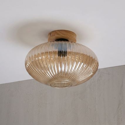 Deckenleuchte MILOU WOOD 1xE27/15W/230V Eiche/rauchbeige Ø 29 cm