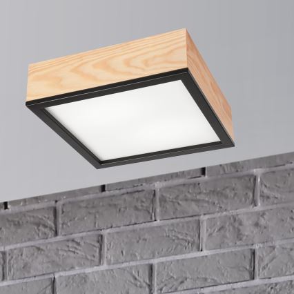 Deckenleuchte NATURAL SQUARE 2xE27/15W/230V 31x31 cm Kiefer/schwarz