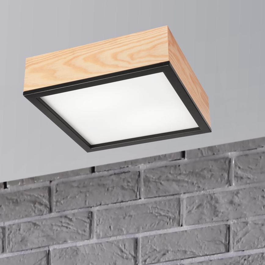 Deckenleuchte NATURAL SQUARE 2xE27/15W/230V 31x31 cm Kiefer/schwarz