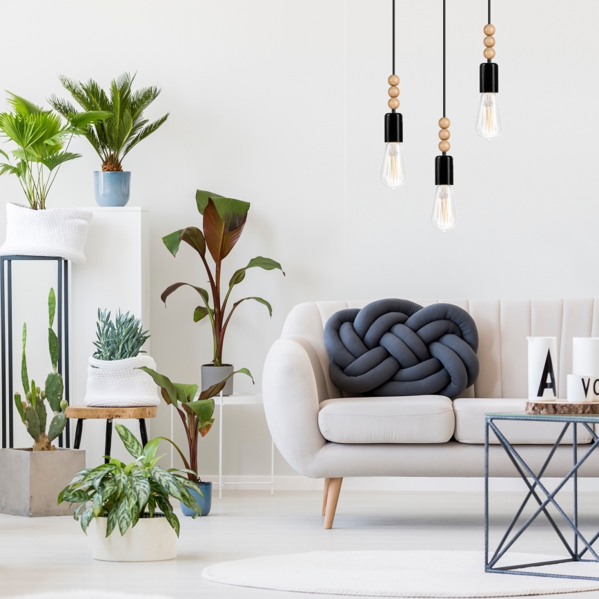 Deckenleuchte an Seil SIMON 3xE27/60W/230V Buche