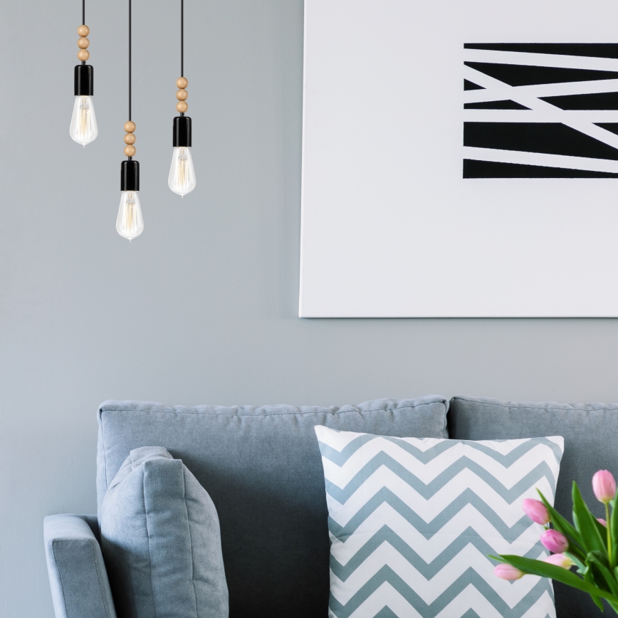 Deckenleuchte an Seil SIMON 3xE27/60W/230V Buche