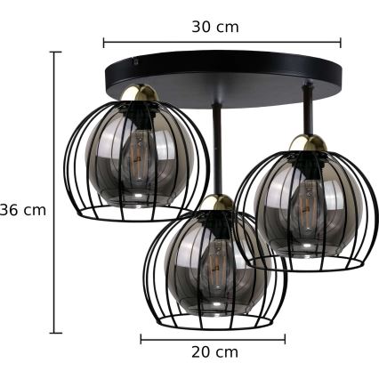 Deckenleuchte SOLO BLACK 3xE27/60W/230V Ø 30 cm Schwarz/Gold