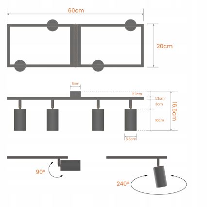 Deckenstrahler 4xGU10/30W/230V schwarz