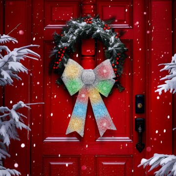 Décoration de Noël LED RGB — nœud argenté 40 x 30 cm, 11 LED, alimentée par 3x LR44