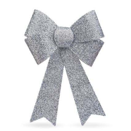 Décoration de Noël LED RGB — nœud argenté 40 x 30 cm, 11 LED, alimentée par 3x LR44