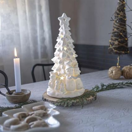 Décoration de Noël LED — sapin lumineux, blanc chaud, alimenté par 2xAA