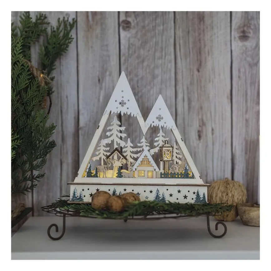 Décoration LED de Noël, 0,6 W, 2xAA — scène de Noël