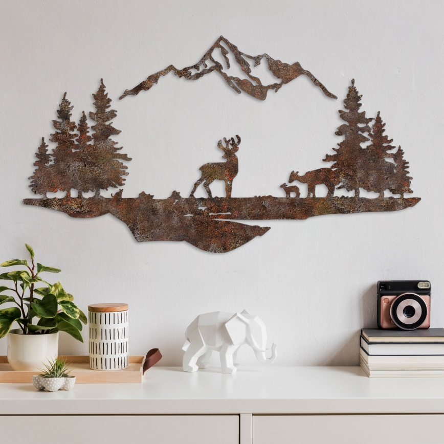 Décoration murale 2 pce 70x38 cm cerf métal/marron