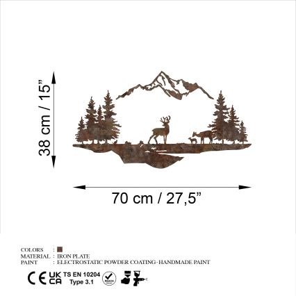 Décoration murale 2 pce 70x38 cm cerf métal/marron