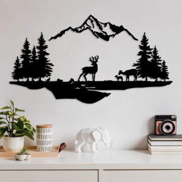Décoration murale 2 pce 70x38 cm cerf métal/noir