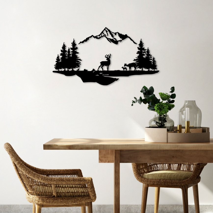 Décoration murale 2 pce 70x38 cm cerf métal/noir