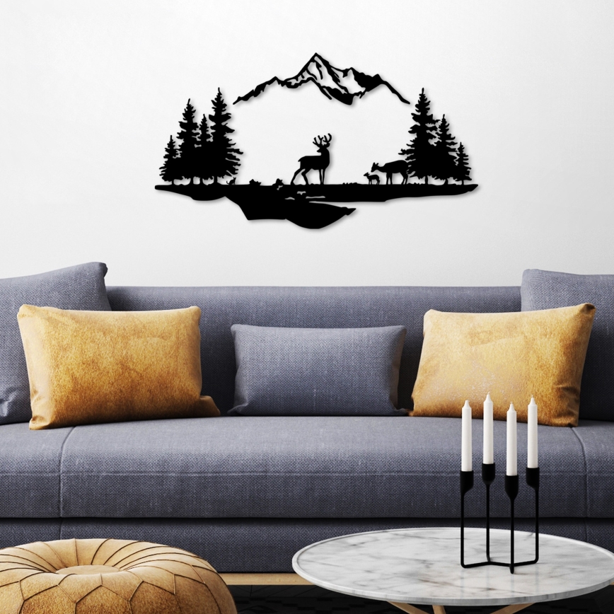 Décoration murale 2 pce 70x38 cm cerf métal/noir