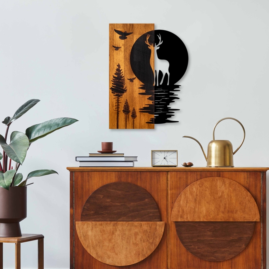 Décoration murale 43x58 cm cerf et lune bois/métal