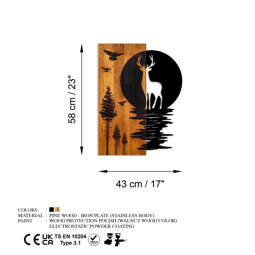 Décoration murale 43x58 cm cerf et lune bois/métal