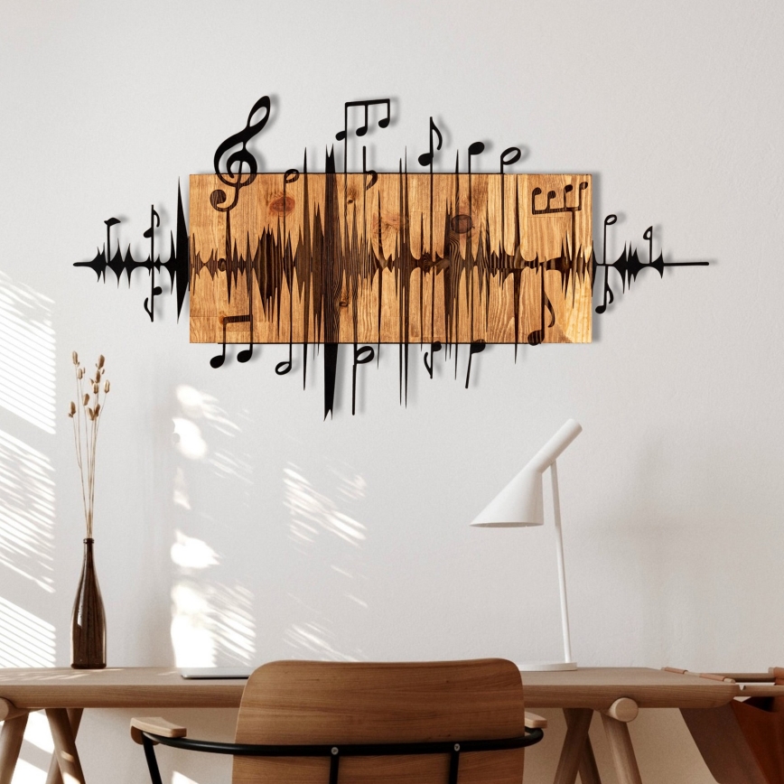 Décoration murale 90x47 cm notes bois/métal