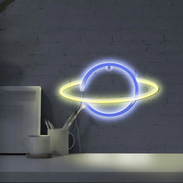 Décoration murale néon PLANET LED/3W/3xAA USB bleu/jaune