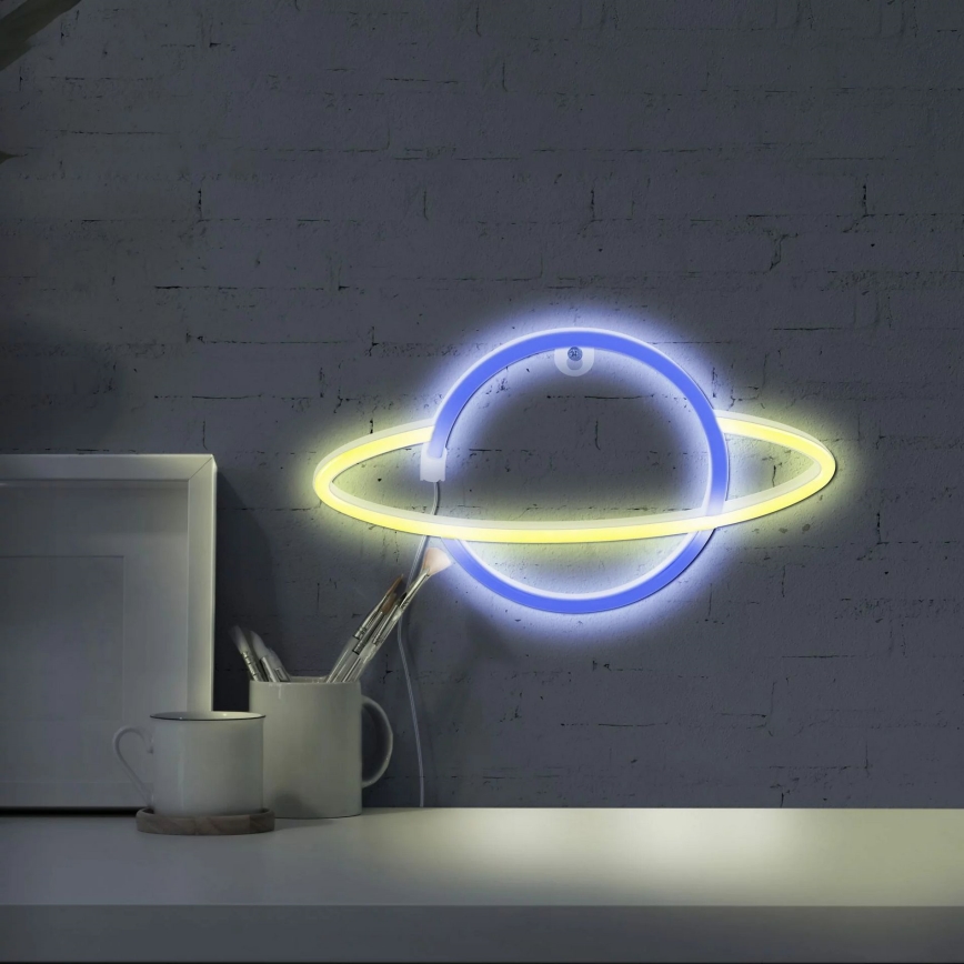 Décoration murale néon PLANET LED/3W/3xAA USB bleu/jaune