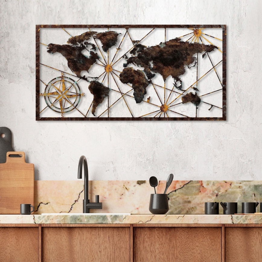Decorazione da muro 120x60 cm world mappa metallo