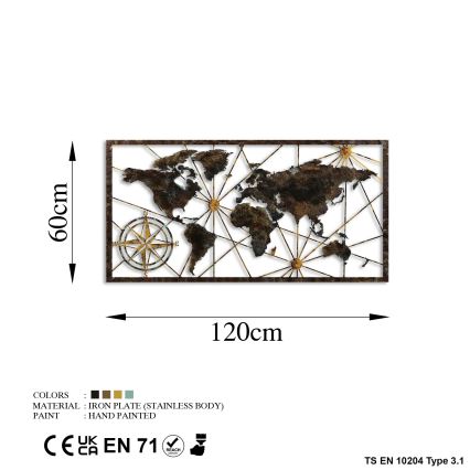 Decorazione da muro 120x60 cm world mappa metallo