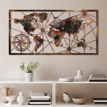 Decorazione da muro 120x60 cm world mappa metallo