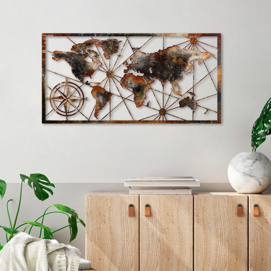 Decorazione da muro 120x60 cm world mappa metallo