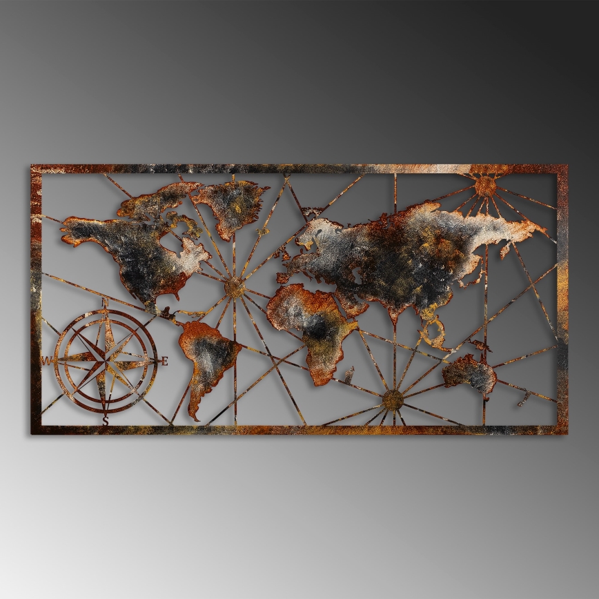 Decorazione da muro 120x60 cm world mappa metallo