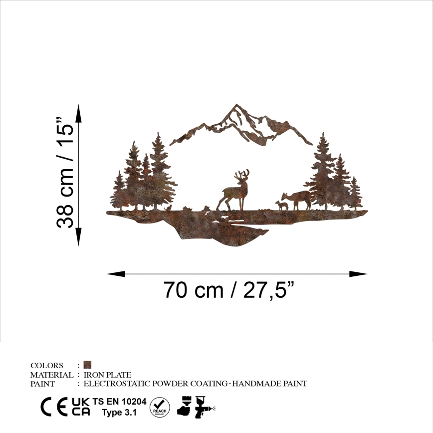 Decorazione da muro 2 pz 70x38 cm cervo metallo/marrone