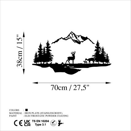 Decorazione da muro 2 pz 70x38 cm cervo metallo/nero