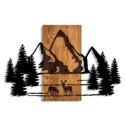 Decorazione da muro 88x57 cm montagne legno/metallo