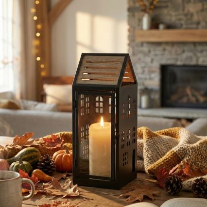 Dekorative Laterne HOME 34,5 cm schwarz/beige