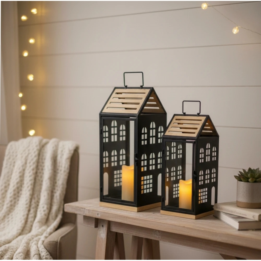 Dekorative Laterne HOME 34,5 cm schwarz/beige