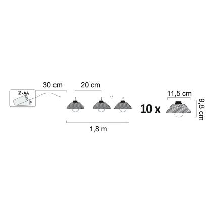 Dekorative LED-Lichterkette ASTRA 10xLED/2xAA 2,1 m schwarz