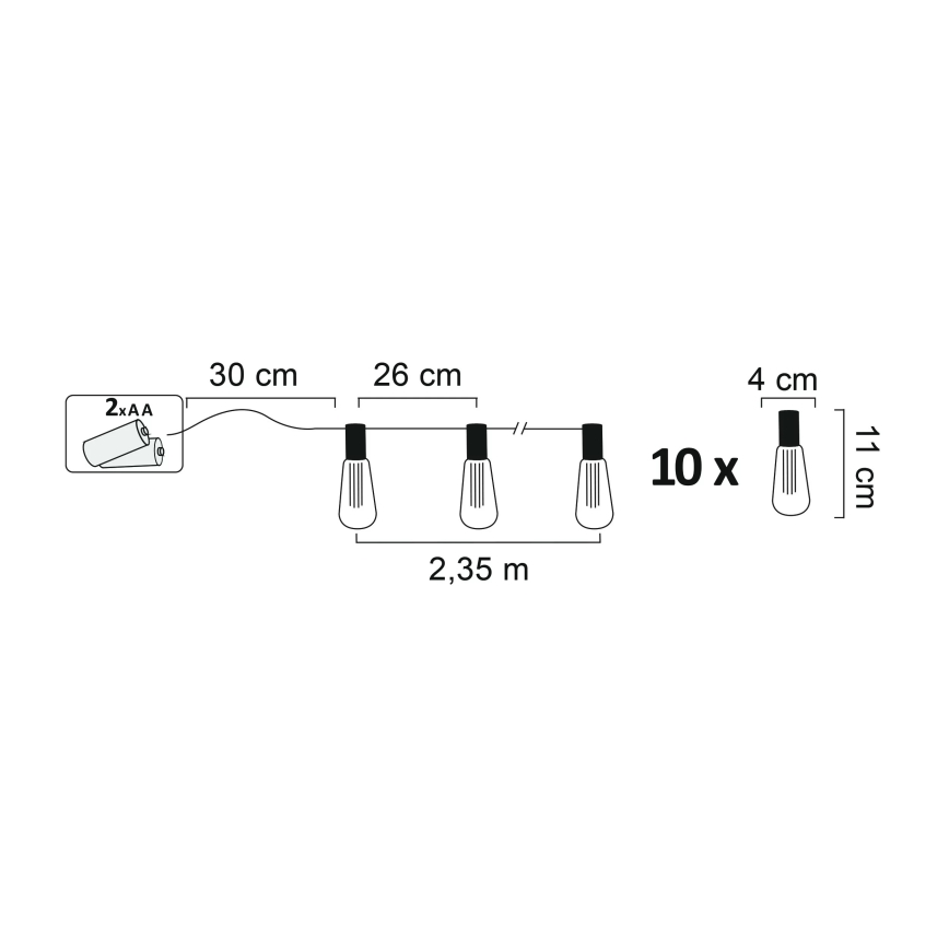 Dekorative LED-Lichterkette EDISON 2,65 m 10xLED/2xAA
