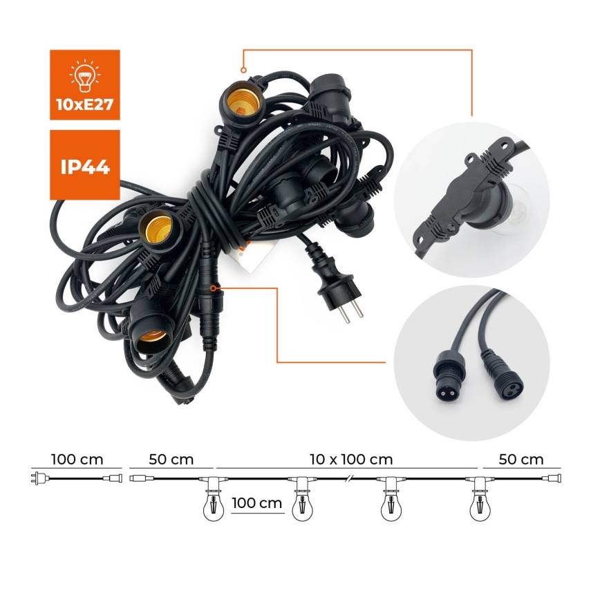 Dekorative Outdoor-Lichterkette MIMOSA 10xE27/1,3W/230V IP44 10 m