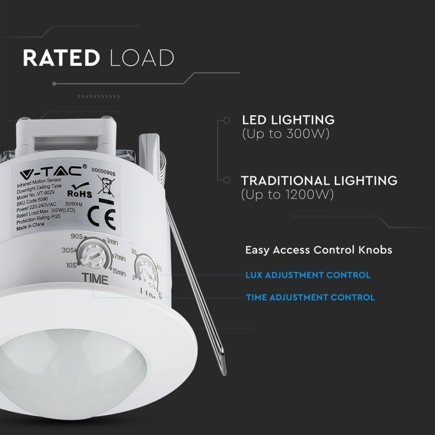 Détecteur de mouvement encastrable PIR 360° 300W/230V blanc