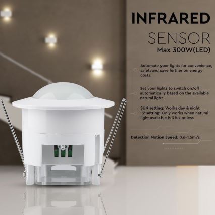 Détecteur de mouvement encastrable PIR 360° 300W/230V blanc