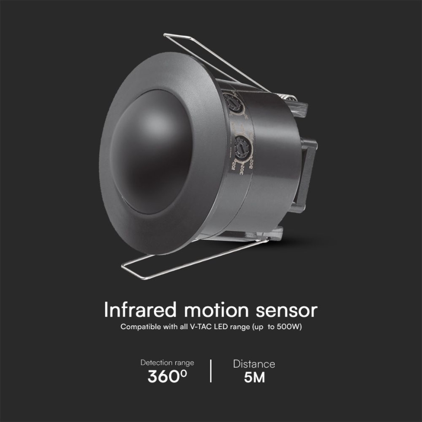 Détecteur de mouvement encastrable PIR 360° 500W/230V noir