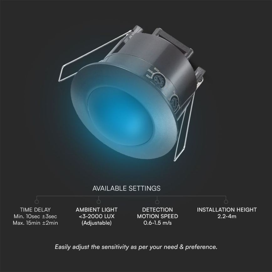 Détecteur de mouvement encastrable PIR 360° 500W/230V noir
