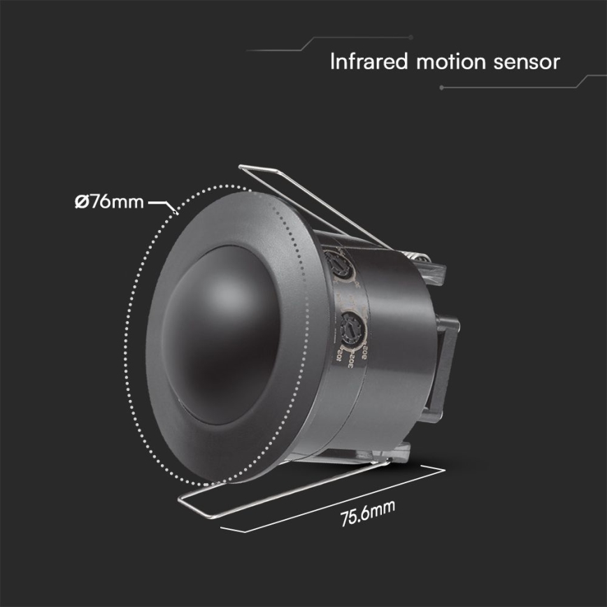 Détecteur de mouvement encastrable PIR 360° 500W/230V noir