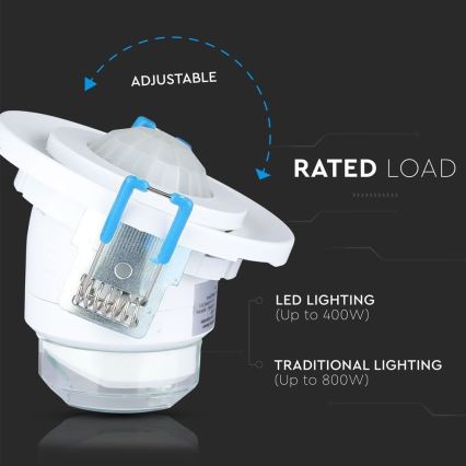 Détecteur de mouvement encastré PIR 360° 400W/230V blanc