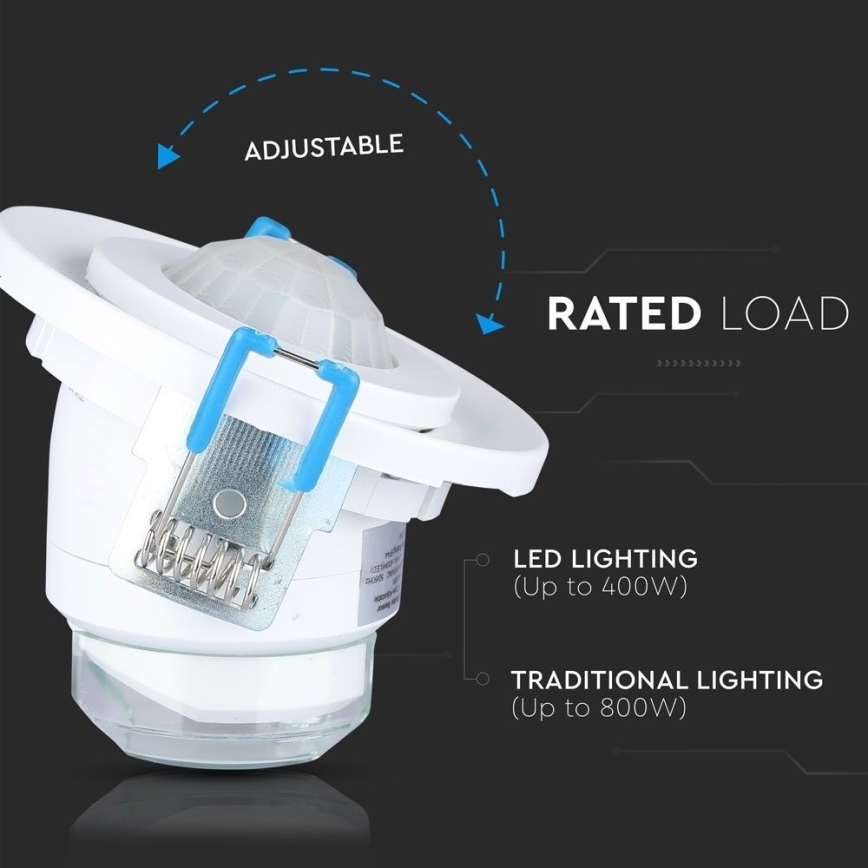 Détecteur de mouvement encastré PIR 360° 400W/230V blanc